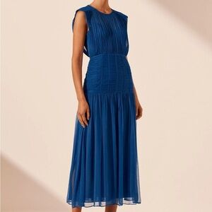 Shona Joy Maya Ruched Sleeveless Midi Dress - Strong Blue BRAND NEW